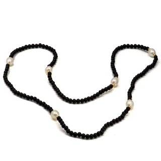 14k Yellow Gold 8 9mm Freshwater Pearl and Black Onyx Endless Necklace 