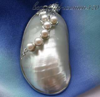 Huge 50MM crescent white south sea shell mabe pearl pendant 