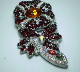 Vintage Dazzling Ruby Rhinestoned Pot Metal Flower Pin  