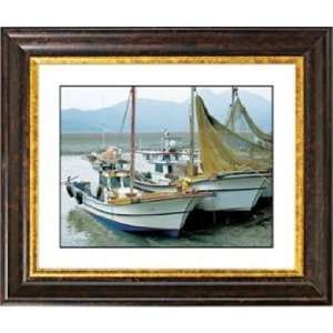  Fishing Boats Copper Bronze Frame 24 7/8 Wide Wall Art 