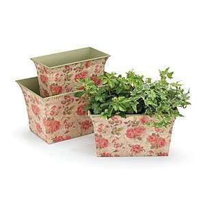  Romantic Rose Tin Planters Set of 3 w/ Liners Floral
