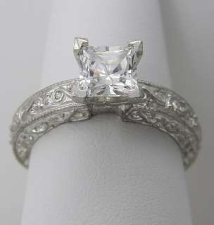   PRINCESS CUT ANTIQUE STYLE ENGRAVED ENGAGEMENT RING SOLID .925 SILVER
