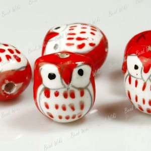 10pcs Red Animal Owl Charm Ceramic Porcelain Bead PB001  