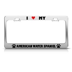 American Water Spaniel Paw Love Heart Pet Dog license plate frame Tag 