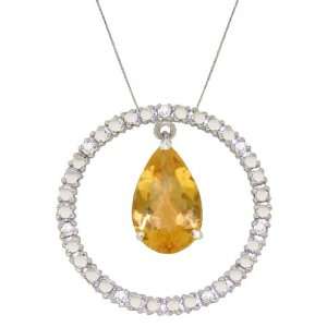   White Gold 18 Circle of Love Diamond Necklace with Citrine Jewelry