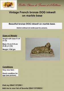 Vintage french bronze DOG inkwell on marble base  