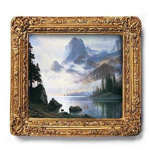  Mountain Out of Mist   Gold Frame Magnet with pop out 
