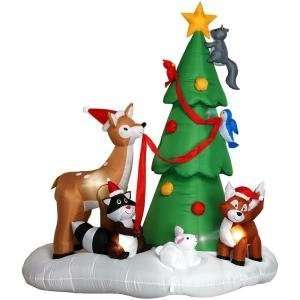  Airblown 6 ft Woodland Critters with Christmas Tree Home 