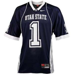   Utah State Aggies #1 Navy Blue Replica Football Jersey (Large) Sports