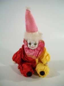 Vintage Stuffed Clown Doll Porcelain Head  