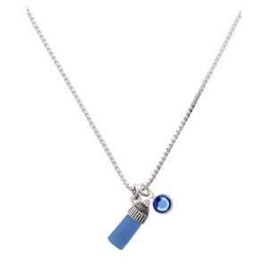   Blue Baby Bottle Charm Necklace with Sapphire Swarovski Crystal Drop