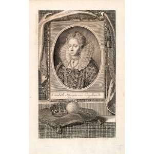  1721 Copper Engraving Portrait Queen Elizabeth I England 