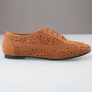 MOGAN SHOES Ballerina Lace Up Perforated Oxford FLATS Rounded Toe 
