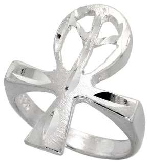 Sterling Silver Diamond Cut Ankh Cross w/ Peace Symbol Ring ffr471 