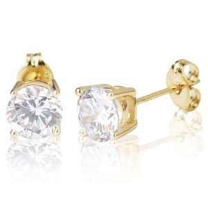   Silver 2 cttw Round Cut Cubic Zirconia Solitaire Stud Earrings