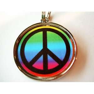  Designer Pet Id Tag   Rainbow Peace Sign 