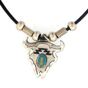   PT1S Leather Cord Necklace  Buffalo Skull with Stone