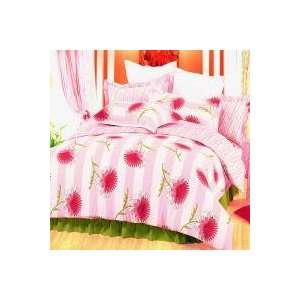    [Pink Chrysanthemum] 100% Cotton 4PC Duvet Cover Set (King Size 