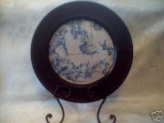 Blue & Off White Toile Leather Look Decorative Charger / Plate