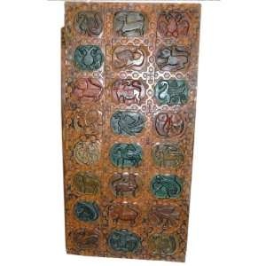  Handcarved Tribal India Birds and Animals Wood Headboard 
