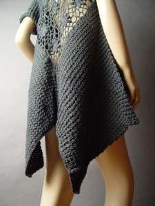 GRAY Bohemian Crochet Tail Back Long Sweater Cardigan L  