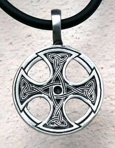 Celtic Triquetra Solar Cross Pewter Pendant w Choker  