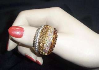GLAMOROUS CRYSTAL GOLD BROWN RAINBOW STRETCH RING  