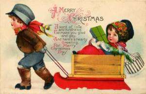 Christmas Ellen Clapsaddle Children Wooden Sled Magnet  