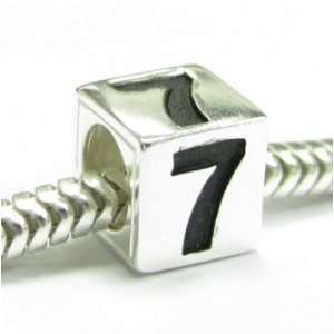 Sterling Silver Dice Cube Digit 7 Seven Bead Tube for European Charm 