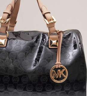     Grayson Black Monogram Metallic Large Satchel Zip Handbag  