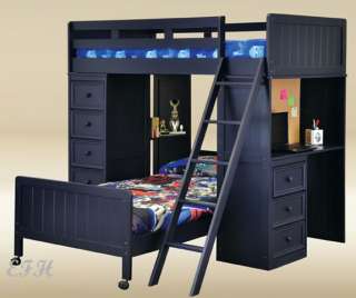 TRENTON WHITE OR BLUE WOOD TWIN BUNK BED WORKSTATION  