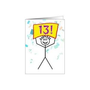  Happy 13th Birthday Stick Figure Holding Sign Card Toys & Games