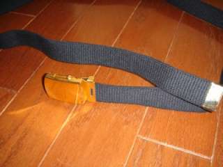 WOMANS ARMY WEB BLACK BELT WITH USED 22K PLATED BUCKLE  