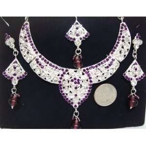   Rhinestone Necklace Earring Tikka Set Bollywood Awesome NE162 Jewelry
