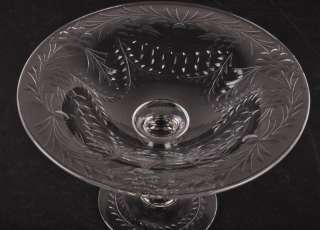 Vintage Floral Etched Crystal Glass Compote Dish  