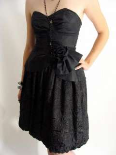 vintage 80 BLACK BUBBLE HEM MINI Strapless Prom Dress S  