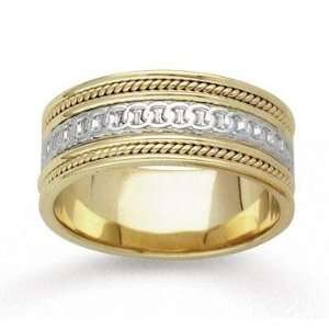    14k Two Tone Gold Eternity Circle Hand Carved Wedding Band Jewelry