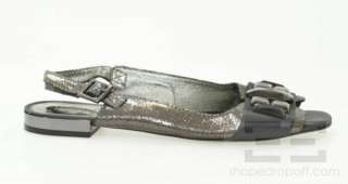   Satin & Gunmetal Leather Jeweled Slingback Flats Size 9.5 NEW  