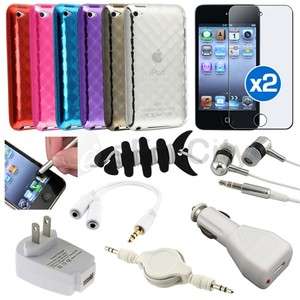 Case Skin Cover+Chager+Earbud Headset Bundle For Apple iPod Touch 4G 