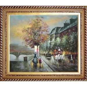 Paris Riverside Boulevard Scene Oil Painting, with Exquisite Dark Gold 