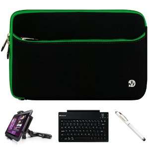 Green Trim Neoprene Sleeve Carrying Case Cover for Archos 101 G9 Turbo 