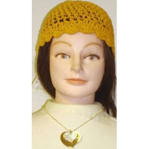  Hand Crocheted Golden Yellow Gimp Skull Cap Offered in 