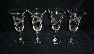 Glass Etched Holly Berry Wine Glasses (4)  