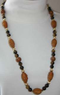 SALE ANTIQUE CHINESE TIGER EYE GOLD CHINA MEN FACES 30 NECKLACE 