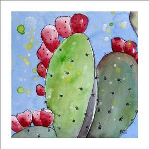   Painting Prickly Pear Cactus Artwork, Matted to 8x8 