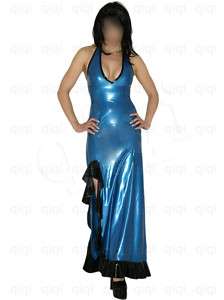 Latex (rubber) metallic blue Dress 0.45mm suit catsuit  