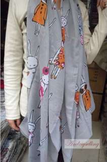 Women Girls Korean Style Fashion Long Rabbit Scarf Shawl Grey Pink 