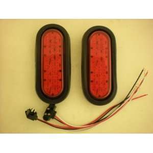  Red 60 LED Oval Truck Trailer Stop Turn Brake Tail Light Kits 