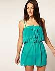   Peacock Green Frill Front Chiffon Beach Playsuit Size US 4 UK 8 NWT