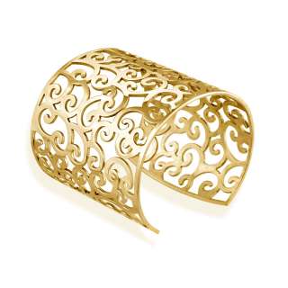 18k Gold over Stainless Steel Filigree Design Cuff Bracelet 